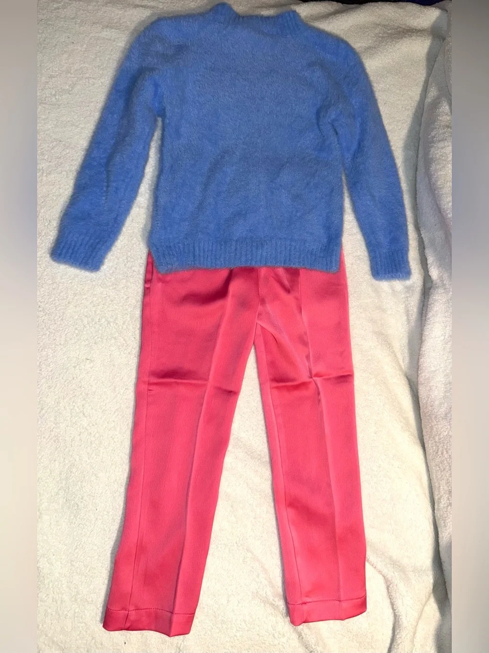 Finding Foxtale fuzzy knit butterfly sweater and pink satin pants, sz 4, NWT